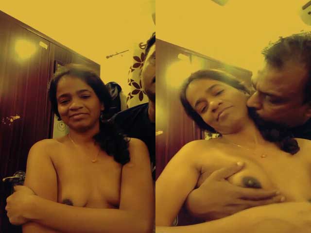 Mature couple nude foreplay sex under disco lights