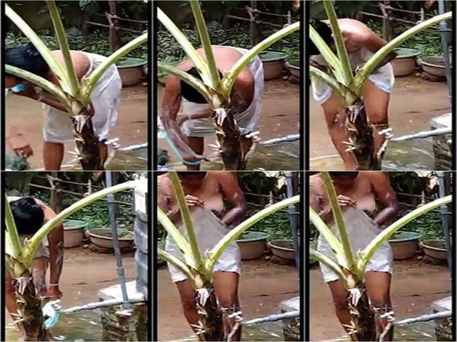 Lankan wife outdoor bath captured secretly on cam