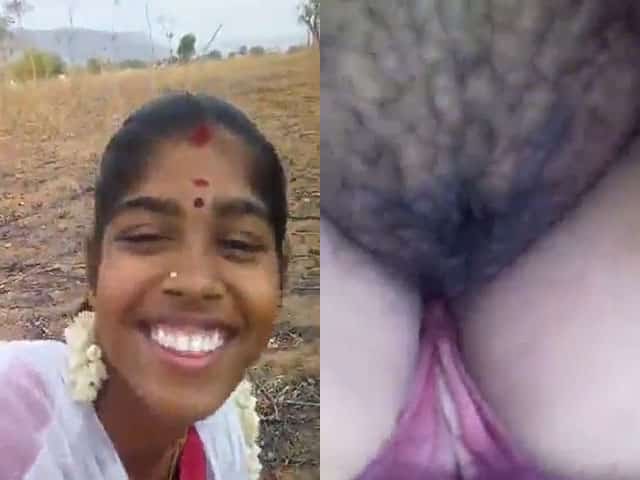 South Indian village wife hairy pussy show outdoors